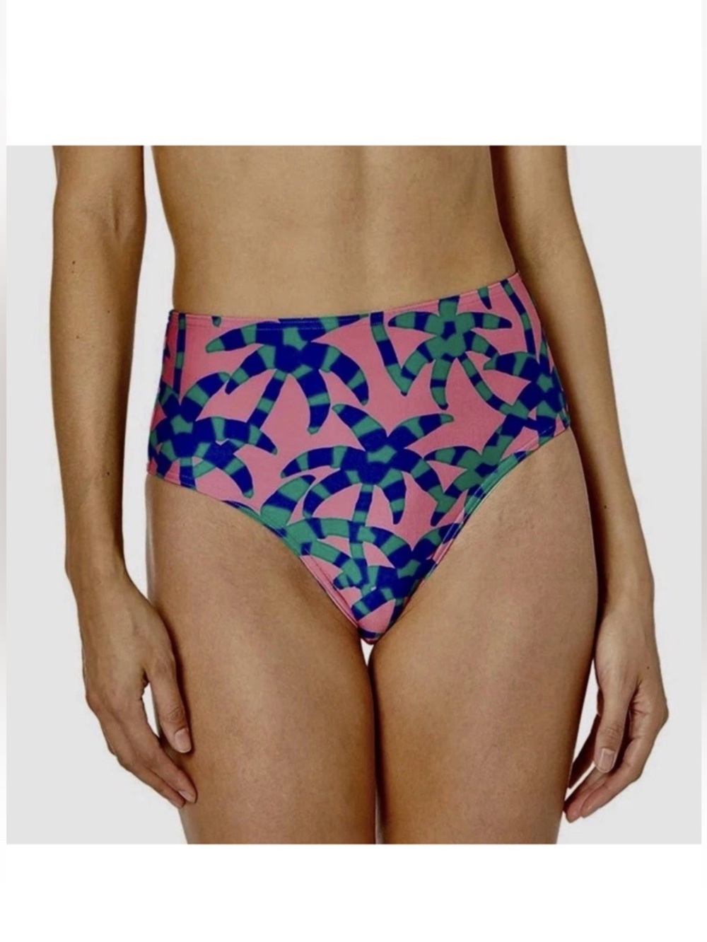 FARM Rio Pink x adidas pink blue High-Waist Bikini Palm Print large